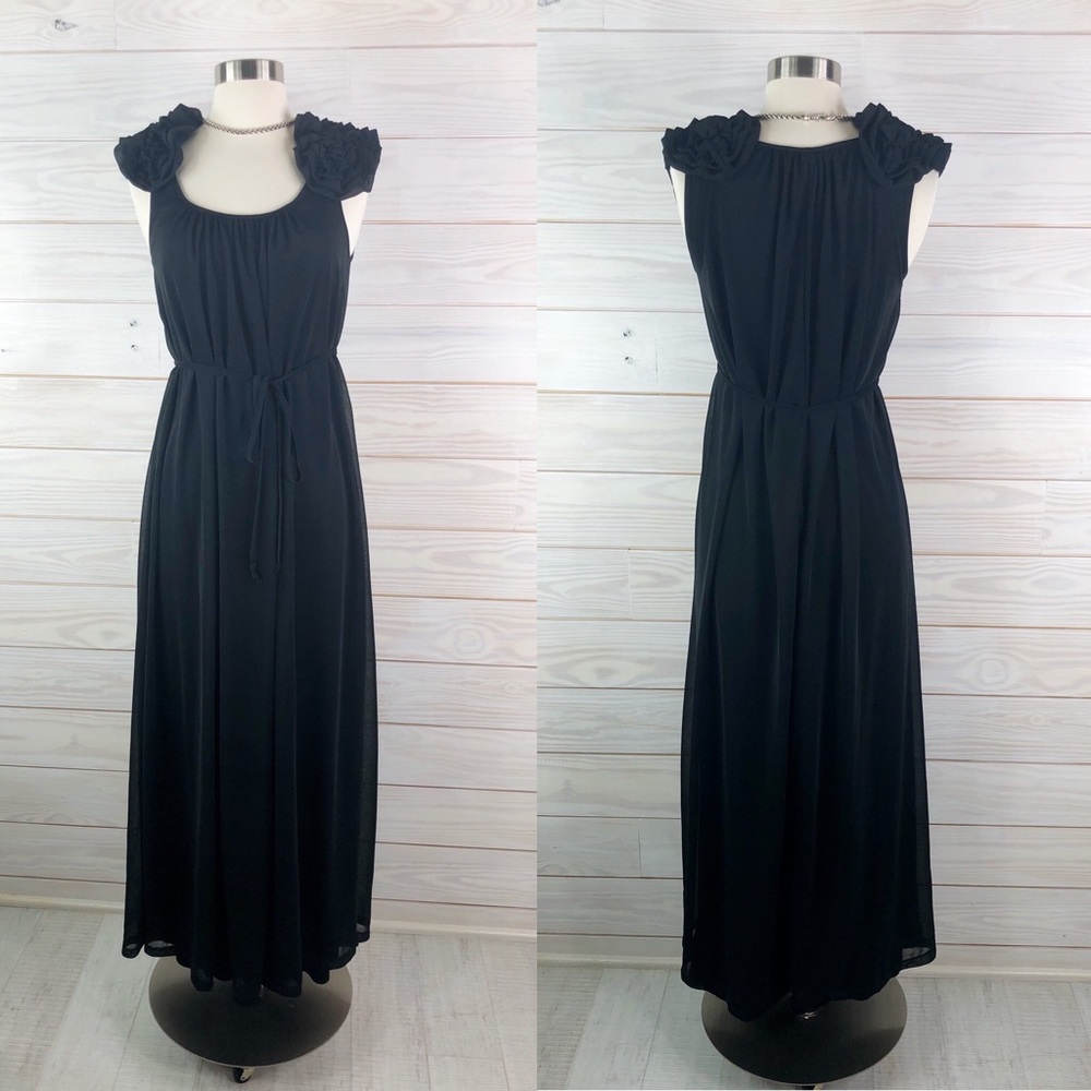 H & M Maxi Dress Ruffle Shoulder Black Size XS - Picture 2 of 6